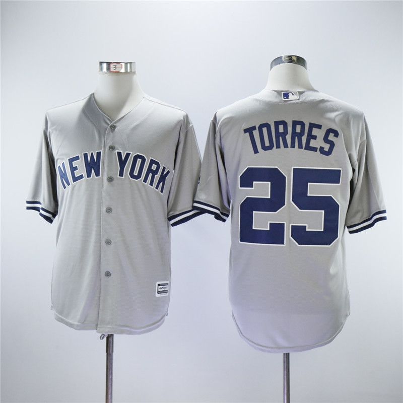 Men New York Yankees 25 Torres Grey MLB Jerseys